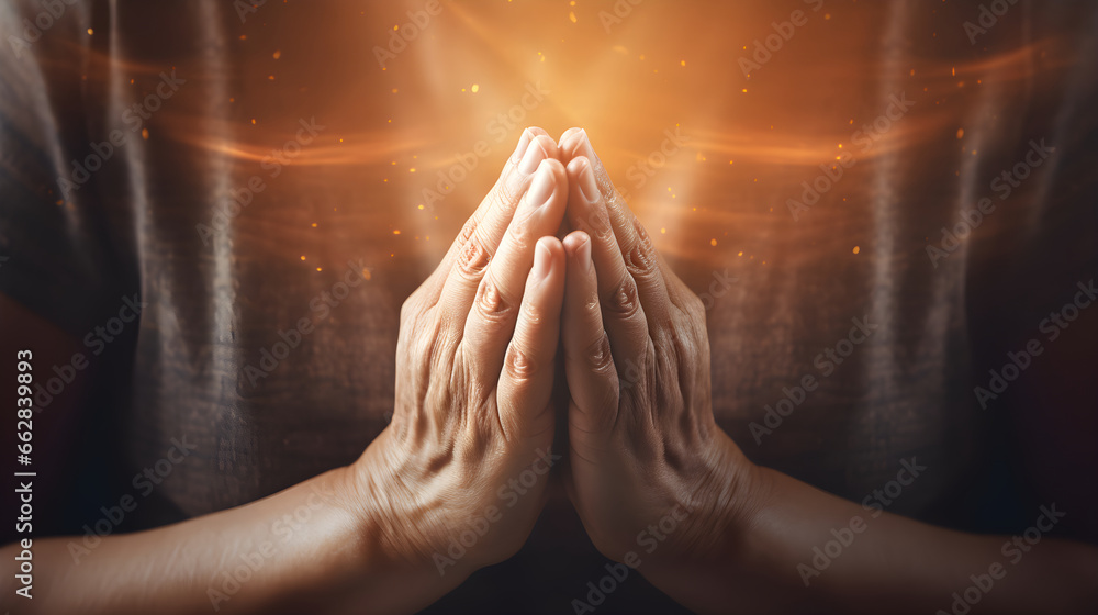 Praying hands with faith in religion and belief in God. Power of hope ...