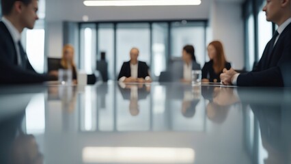 Wall Mural - Soft of blurred people meeting at table. Abstract blurred office interior space background