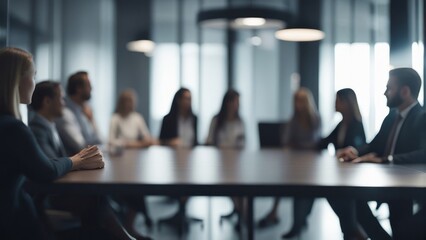 Wall Mural - Soft of blurred people meeting at table. Abstract blurred office interior space background