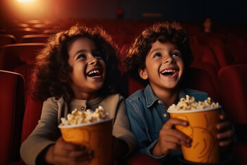 little children enjoying movie in cinema hall