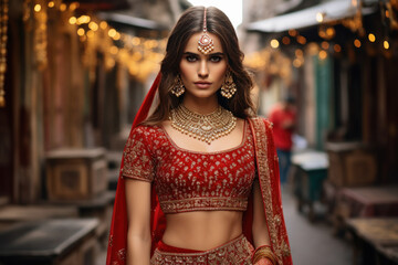 Canvas Print - Smiling beautiful Indian bride wearing jewelery