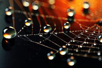 Poster -  a close up of water droplets on a black surface with a red background.  generative ai