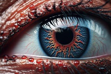 Wall Mural -  a close up of a human eye with blood all over it.  generative ai