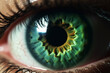 Closeup of green human eye in low light technique, Hyperopia, myopia, astigmatism and laser vision correction