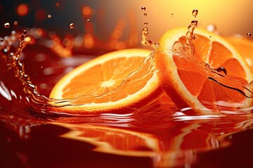 Canvas Print -  a close up of orange slices with water splashing on them.  generative ai