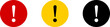 Red Yellow Black and White Round Circle Warning or Attention Caution Sign with Exclamation Mark Flat Icon Set. Vector Image.
