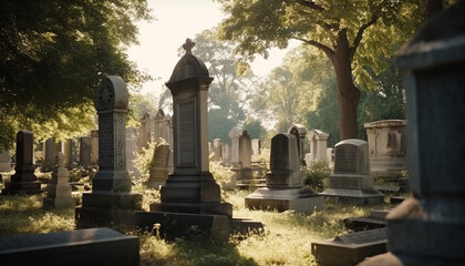 Sticker - Spooky cemetery with old graves, crosses, and tombstones buried deep