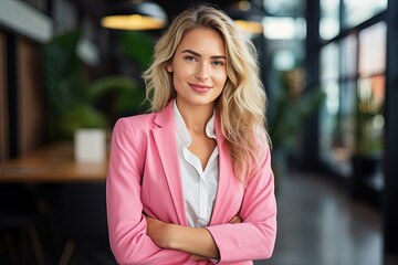 Wall Mural - Business woman wearing pink blazer.