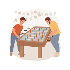 Wall Mural - Play together isolated cartoon vector illustration. Dad and son playing table football, father and kid competition, having fun together, indoor activity, teenager lifestyle vector cartoon.