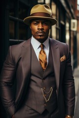 Wall Mural - African American man wearing bespoke suit.