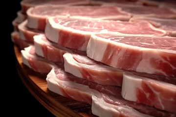 Poster - A pile of raw meat sitting on top of a wooden cutting board. This image can be used to showcase fresh ingredients or for food-related content