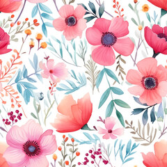 Wall Mural - colorful watercolor floral seamless pattern