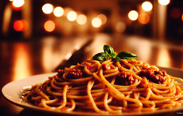 Wall Mural - Spaghetti bolognese with tomato sauce and parmesan cheese