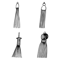 set of doodle-style tassels for hanging and decorating