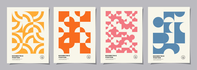 Set of Retro geometric pattern background. Creative covers or posters concept in modern bauhaus style for corporate identity, branding and social media advertising.