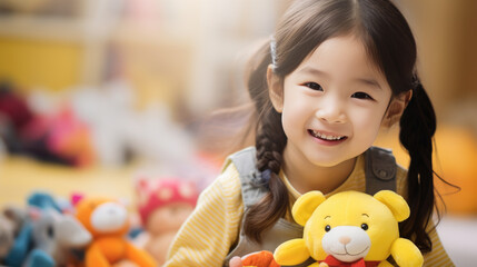 Sticker - Little girl preschooler playing indoors in a child's playroom