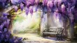 bench garden purple flowers key visual grapes breathtaking being rest peace rays sunlight hallway landscape scenery wish resign stream love happiness