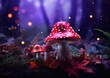 mushrooms forest fireflies background purple red color miniature world matter awe inspiring magical items energetic beings patrolling poisonous