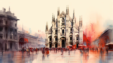 Illustration of beautiful view of Milano, Italy