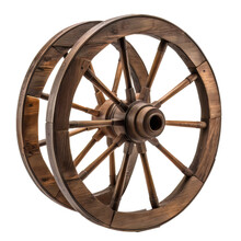 Vintage Wooden Wagon Wheel Isolated On Transparent Background.