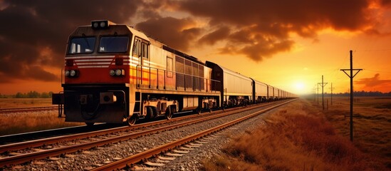 Sticker - Freight train crossing at sunset beam