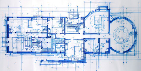 Generative AI, Blue print floor plan, architectural background, technical draw