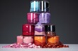 Stack of spilled nail polish in various colors. Generative AI