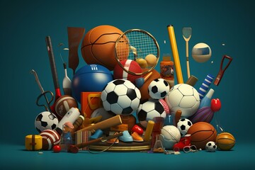  Illustration of various sports equipment. Generative AI