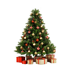 christmas tree, ball and gift, christmas decoration clipart for design isolated on transparent backg