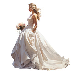 Wall Mural - bride in white wedding dress isolated on transparent background