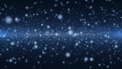 Wall Mural - abstract plane of flying snowflakes on blue background. bokeh particles.