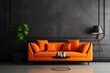 Distinctive Black wall orange sofa. Wall plant. Generate Ai