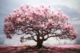 Fototapeta Sypialnia - Flourishing Bloomy magnolia tree. Season plant park. Generate Ai