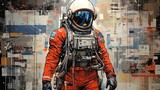 Fototapeta Łazienka - sztuka komputerowa kosmonauty w skafandrze na amstrakcyjnym obrazie