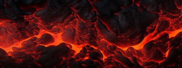 Wall Mural - Lava texture fire background rock volcano magma molten hell hot flow flame pattern seamless. Earth lava crack volcanic texture ground fire burn explosion stone liquid black red inferno planet relief.