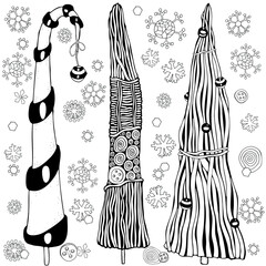 Wall Mural - Pattern for coloring book of Christmas trees, hand-drawn decorative elements in vector. Fancy Christmas trees. Black and white pattern. Zentangle	