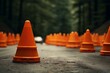 orange traffic cone blocking road. Generative AI