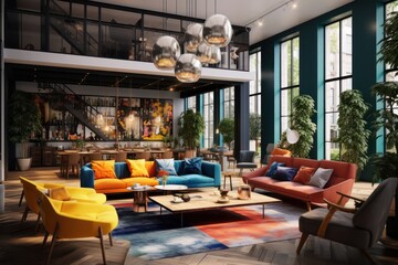 coliving or hotel lounge trendy interior