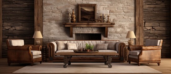 Canvas Print - Classic rustic living room featured in an interior design series With copyspace for text