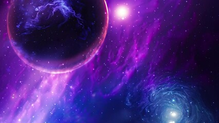 Wall Mural - galaxy and nebula. violet abstract space background with planet. endless universe with stars and gal