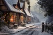 A rustic Victorian cottage decorated before Christmas. A festive photograph of the village