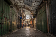 The Local People And Small Stores Are On The Streets Of Muslim Quarter In Jerusalem Old City, Israel.