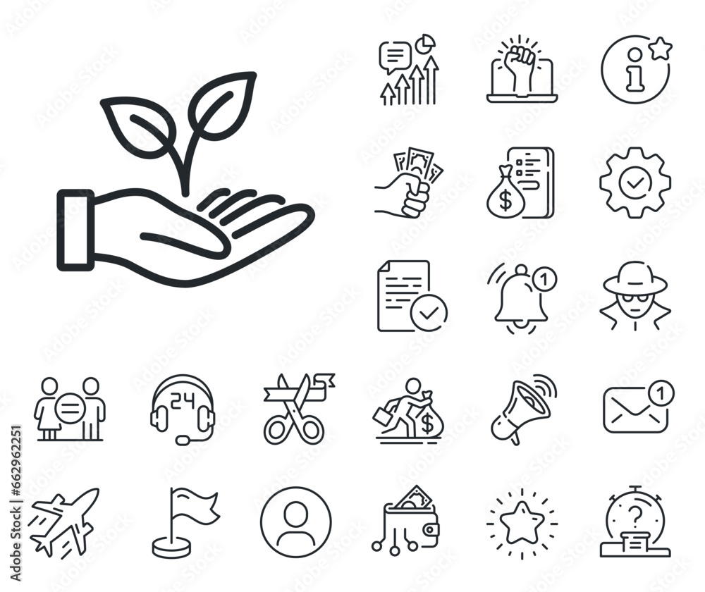 Line Icon Livelihood Tools Charity gesture sign. Salaryman, gender equality and alert bell outline ...
