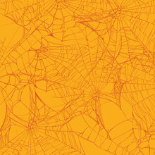 Vector Pattern With Orange Spider Web On A Yellow Background.