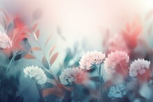 Abstract Pink Blue Pastel Misty Morning Floral Background Banner. Generative AI