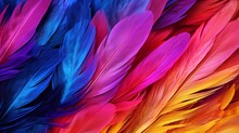 Multi Colored Feathers,Closeup Feather ,background Texture, Abstract, Created Using Generative AI Tools.