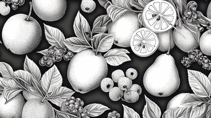 Wall Mural - Hand drawn fruits pattern background, AI generated Image