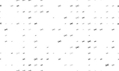 Seamless background pattern of evenly spaced black handcuffs symbols of different sizes and opacity. Vector illustration on white background