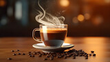 Tasse de café ou cappuccino. Boisson chaude, ambiance chaleureuse et relaxante. Arrière-plan pour conception et création graphique.