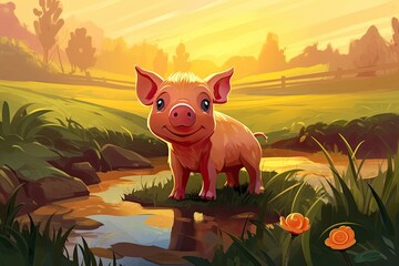 Sticker - Farm-Themed Children's Book Cover: Playful Design Featuring a Clean, Pig Transformation, generative AI